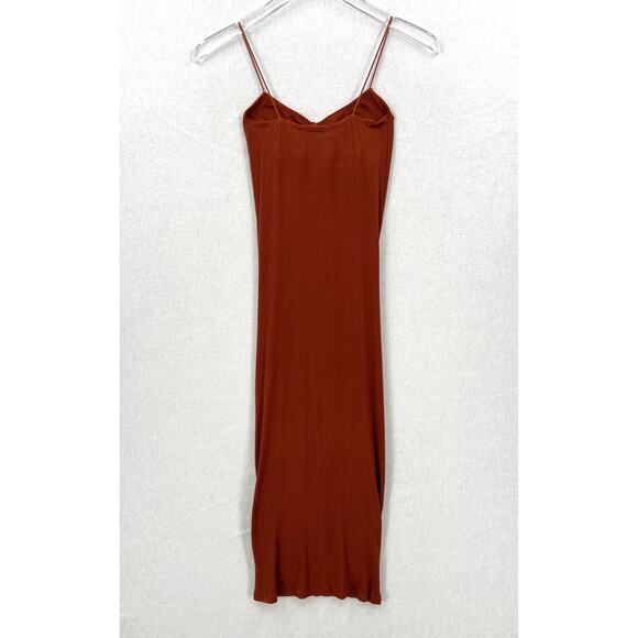 ENZA COSTA Dress Womens XS Umber Stretch Silk Knit Ruched Strappy Midi NEW - Picture 4 of 16